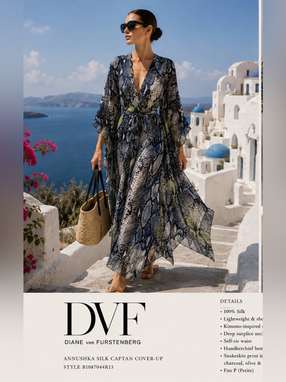 Diane von Furstenberg Annushka Silk Snakeskin Print Kimono Caftan Cover-Up Small
